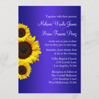 Faire-part de mariage de tournesol bleu et jaune