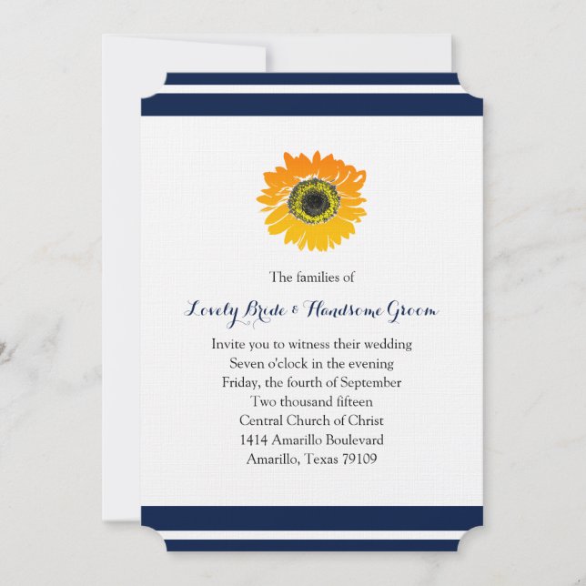 Faire-part de mariage de tournesol bleu marine (Devant)