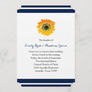 Faire-part de mariage de tournesol bleu marine