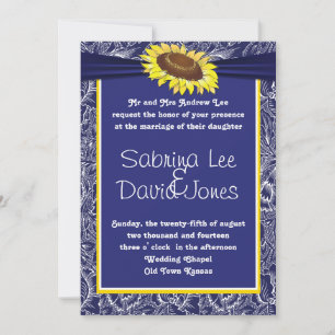 Faire-part de mariage de tournesol bleu royal et j