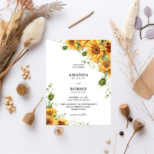 Faire-part de mariage de tournesol d'aquarelle
