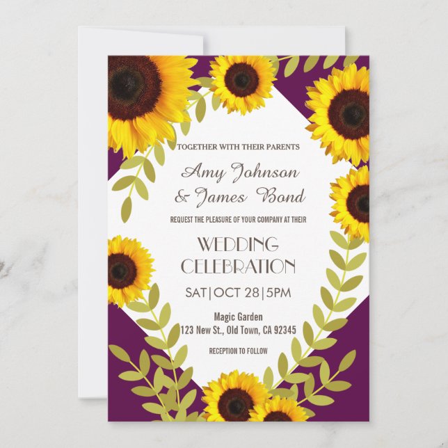 Faire-part de mariage de tournesol de prune rustiq (Devant)