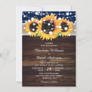 Faire-part de mariage de tournesol en bois bleu de