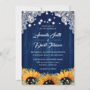 Faire-part de mariage de tournesol en dentelle ble