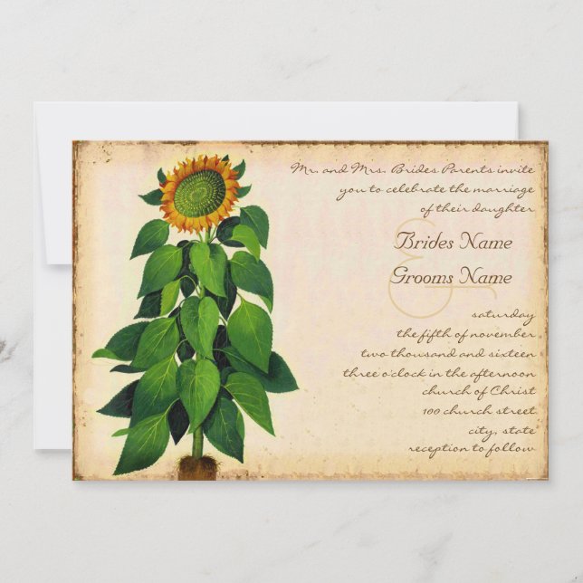 Faire-part de mariage de tournesol lunaire ivoire (Devant)