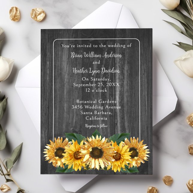 Faire-part de mariage de tournesol Patiné rustique (Rustic Weathered Sunflower Wedding Invitation)