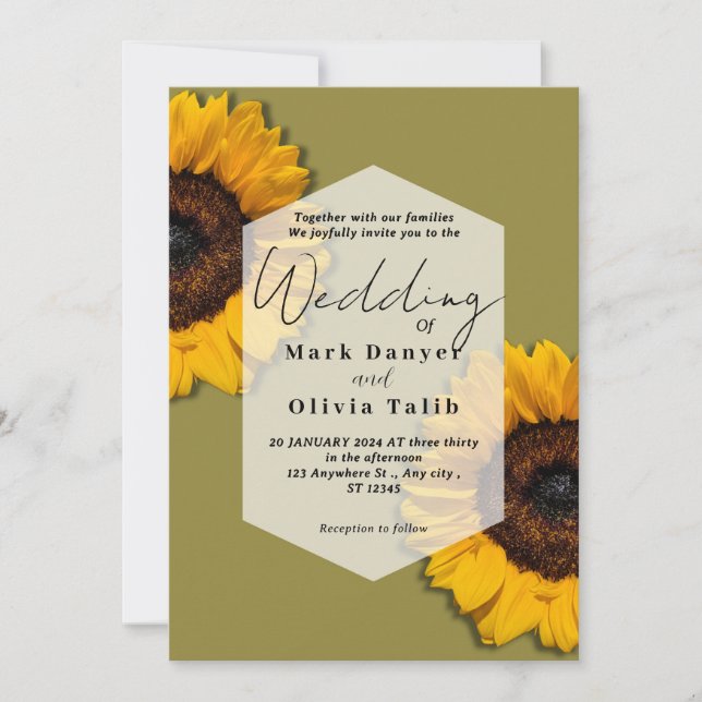 Faire-part de mariage de tournesol rustique (Devant)