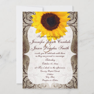 Faire-part de mariage de tournesol rustique Shabby