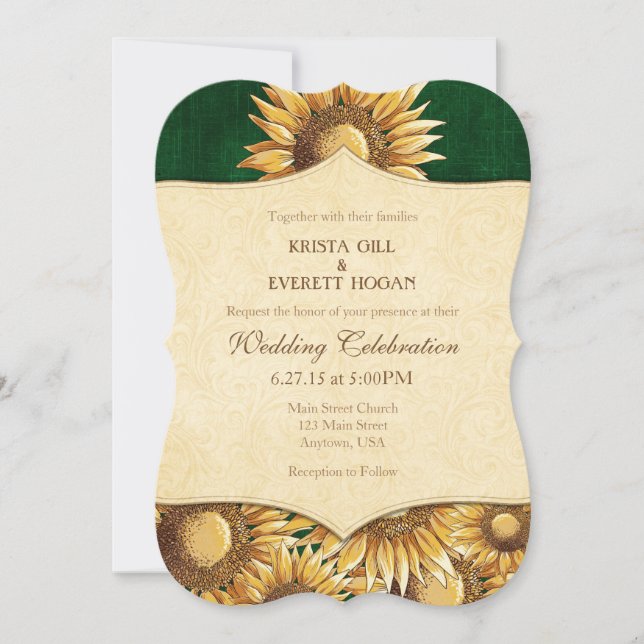Faire-part de mariage de tournesol rustique vert f (Devant)