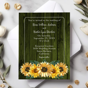 Faire-part de mariage de tournesol vert rustique