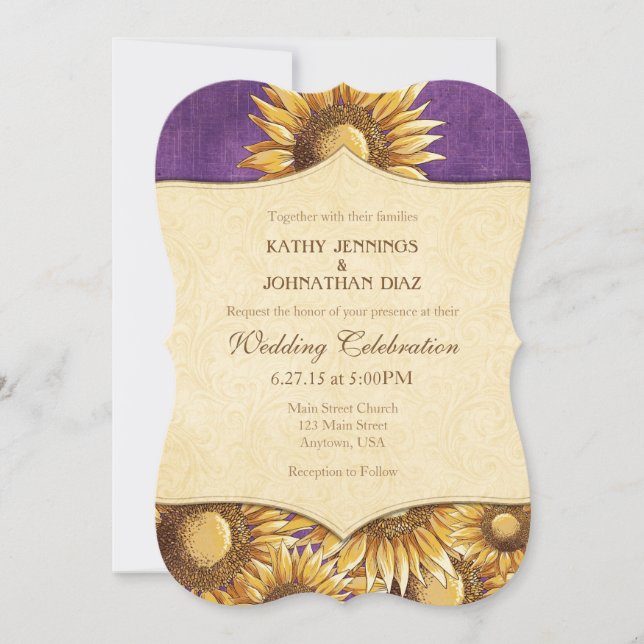Faire-part de mariage de tournesol violet rustique (Devant)