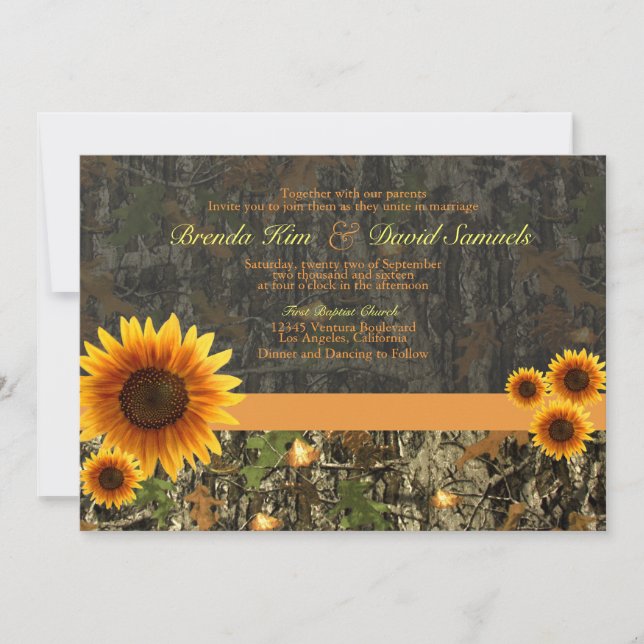 Faire-part de mariage de tournesols de Camo (Devant)