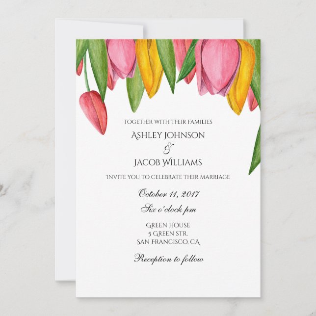 Faire-part de mariage de tulipes. Invitations flor (Devant)