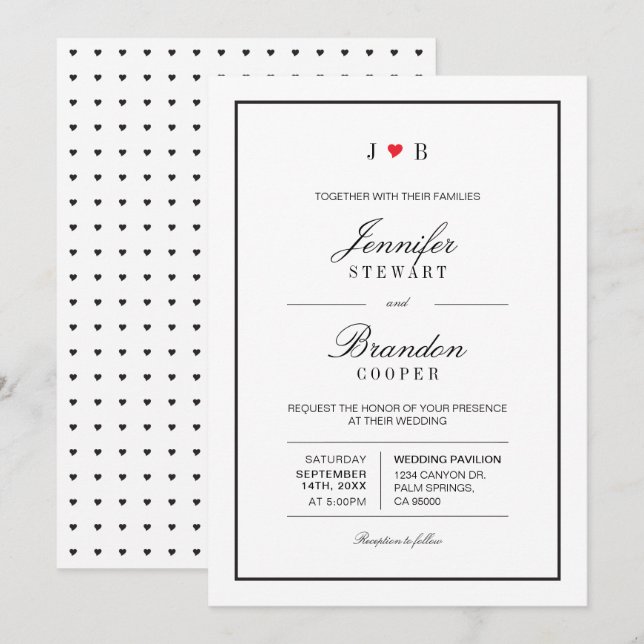 Faire-part de mariage de typographie simple et chi (Devant / Derrière)