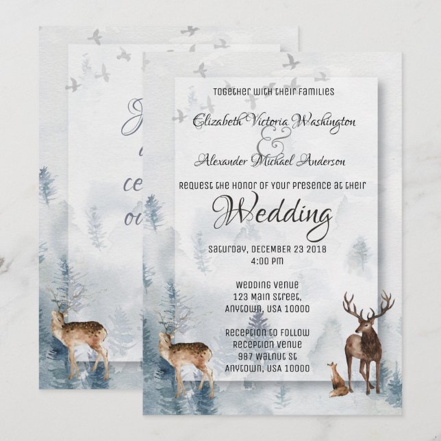 Faire-part de mariage de vacances Woodland d'hiver (Devant / Derrière)
