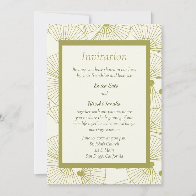 Faire-part de mariage de ventilateur japonais plié (Devant)