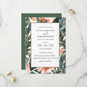 Faire-part de mariage de verdure fleurie tropicale