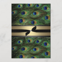 Faire-part de mariage de vert et d'or de paon