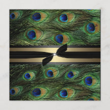 Faire-part de mariage de vert et d'or de paon