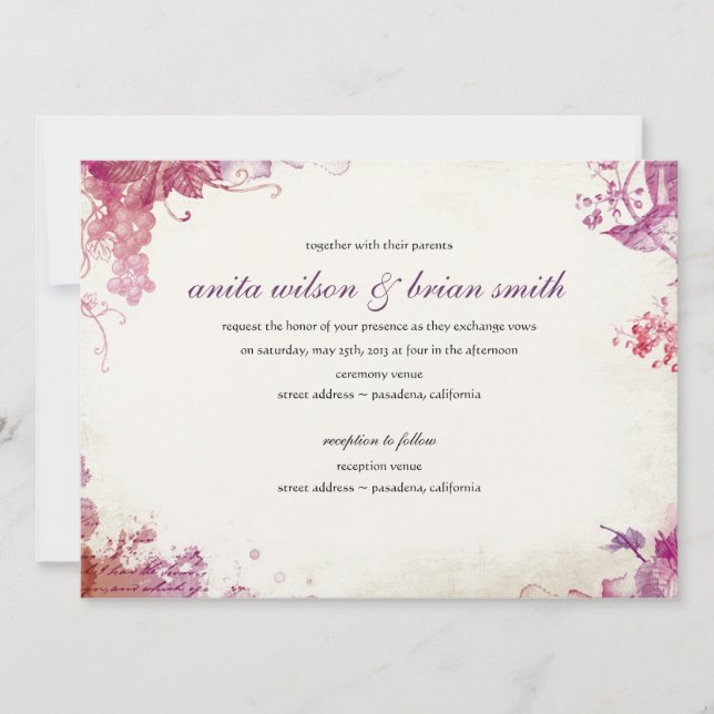 Faire-part de mariage de vignoble ancien (Devant)