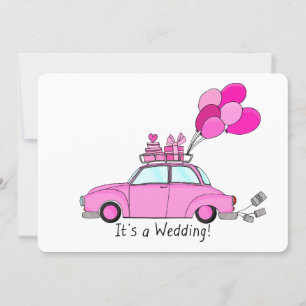 Faire-part de mariage de voiture Cartoon rose