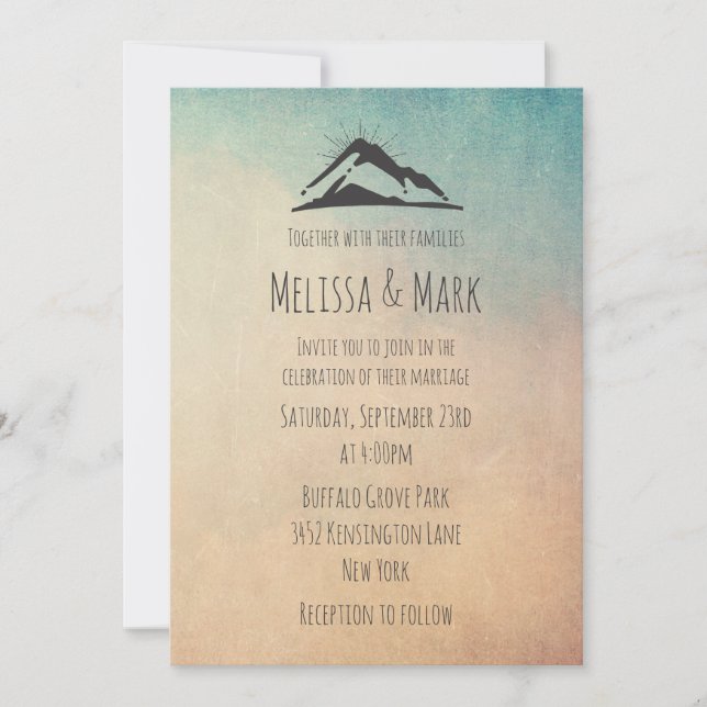Faire-part de mariage décontracté Montagne avec Ra (Devant)