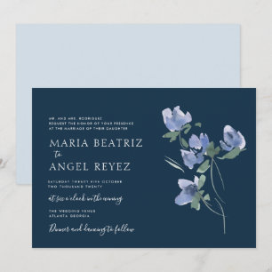 faire-part de mariage d'élégante aquarelle bleue