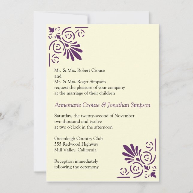 Faire-part de mariage d'éléments de déco violet (Devant)