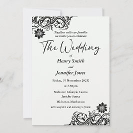 Faire-part de mariage dentelle noire et blanche