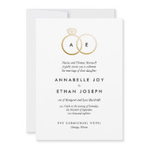 Faire-part de mariage des Anneaux d'or modernes