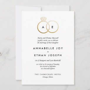 Faire-part de mariage des Anneaux d'or modernes