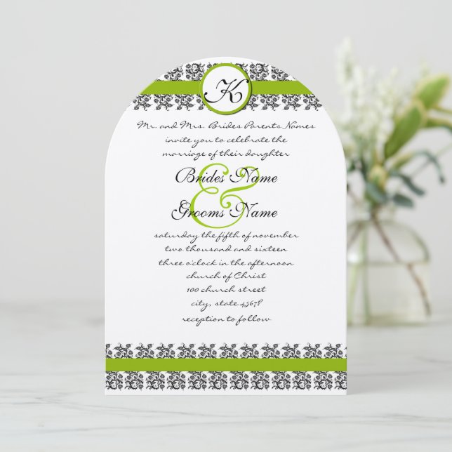 Faire-part de mariage des bordures de Damask vert  (Debout devant)
