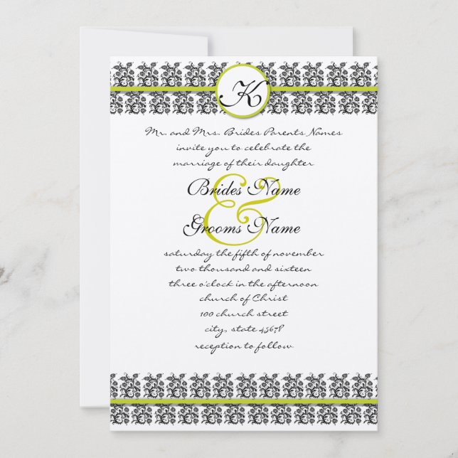 Faire-part de mariage des bordures de Damask vert  (Devant)