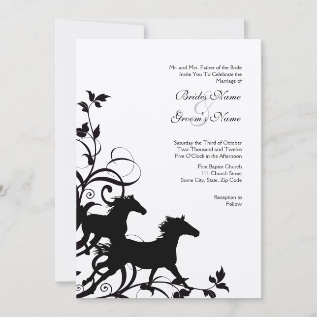 Faire-part de mariage des Chevaux sauvages noirs e (Devant)