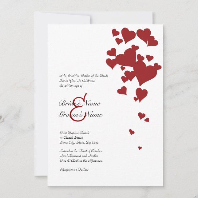 Faire-part de mariage des Coeurs rouges et blancs (Devant)