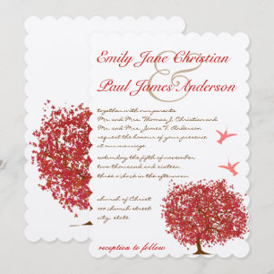 Faire-part de mariage des colibris de l'arbre roug