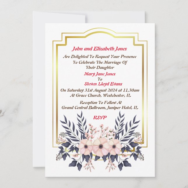 Faire-part de mariage des parents de l'épouse (Devant)