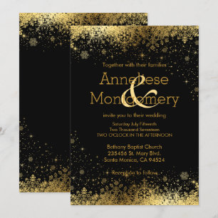 Faire-part de mariage des Snowflakes Black and Gol