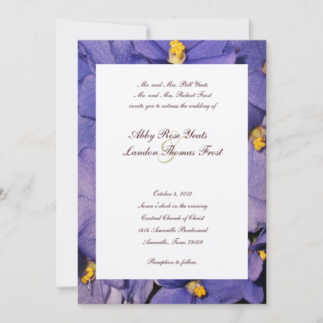 Faire-part de mariage des Violettes Africaines (Devant)
