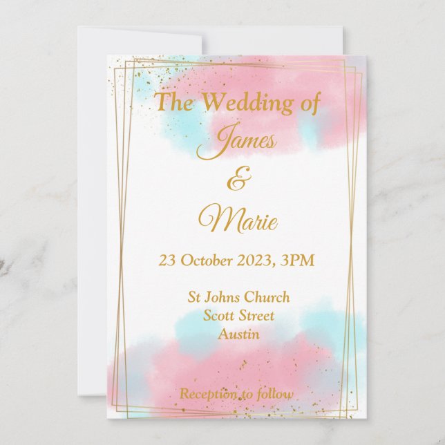 Faire-part de mariage design, rose, couleur bleue (Devant)