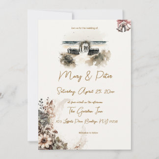 Faire-part de mariage dessiné à la main floral pla