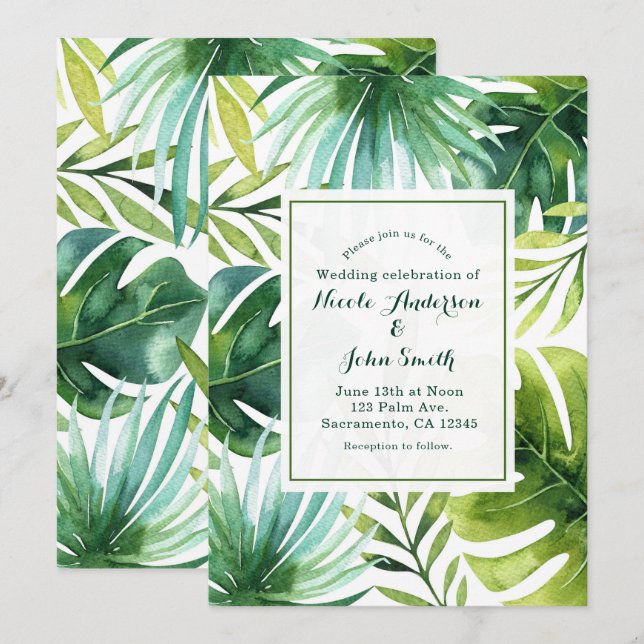 Faire-part de mariage d'été des Feuille tropicaux (Devant / Derrière)
