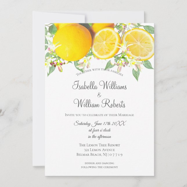 Faire-part de mariage d'été moderne Boho Lemon (Devant)