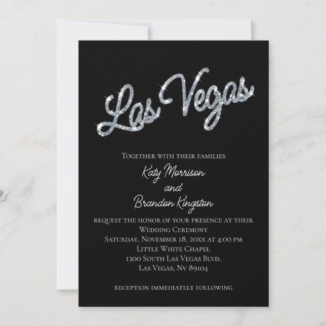 Faire-part de mariage d'étincelles Silver Las Vega (Devant)