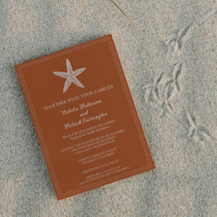 Faire-part de mariage d'étoile de mer orange brûlé