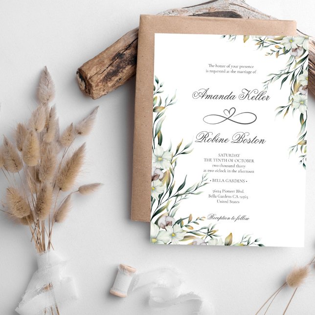 Faire-part de mariage d'eucalyptus blanc moderne (Créateur téléchargé)
