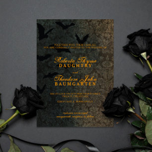 Faire-part de mariage d'Halloween Damas foncé