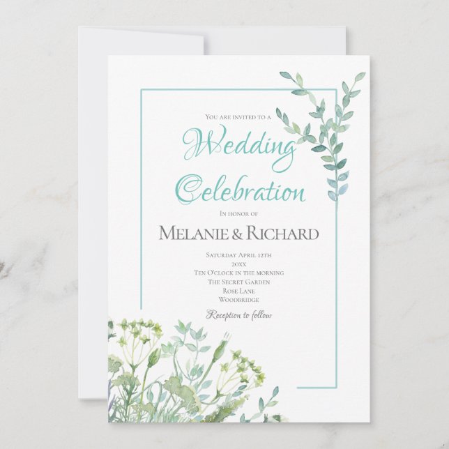 Faire-part de mariage d'herbe sauvage verte de pri (Devant)