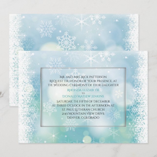 Faire-part de mariage d'hiver de flocons de neige (Devant / Derrière)