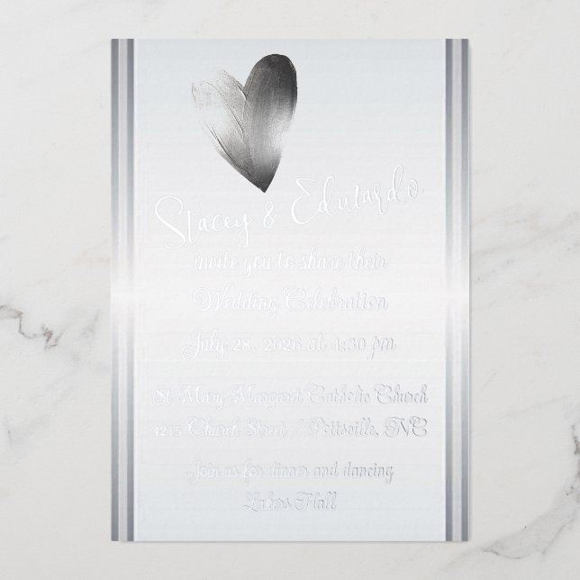 Faire-part de mariage d'huile d'argent du coeur co (Recto)